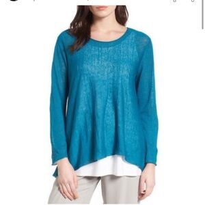 Eileen Fisher Teal Organic Linen Sweater Size M
